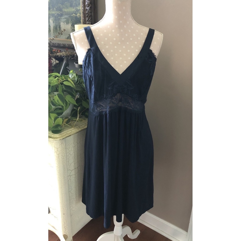 SOMA Sexy Nightie Nightgown Lace Adjustable Straps Navy Blue Women's Large
